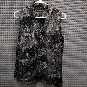 90s Satin Sleeveless NeckTie Top SzM Y2K Whimsigoth Flowy Black Teal Punk Urban